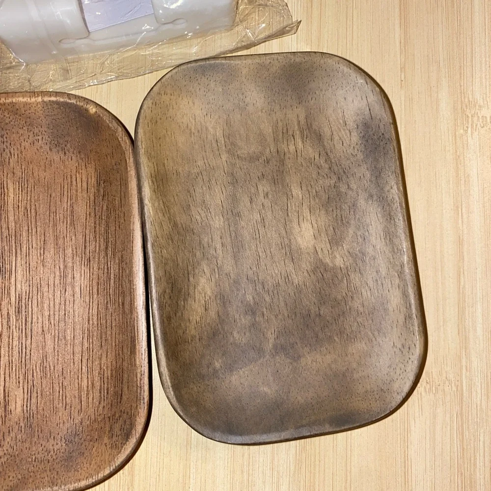 2 Wood soap trays and bathroom storage bundle